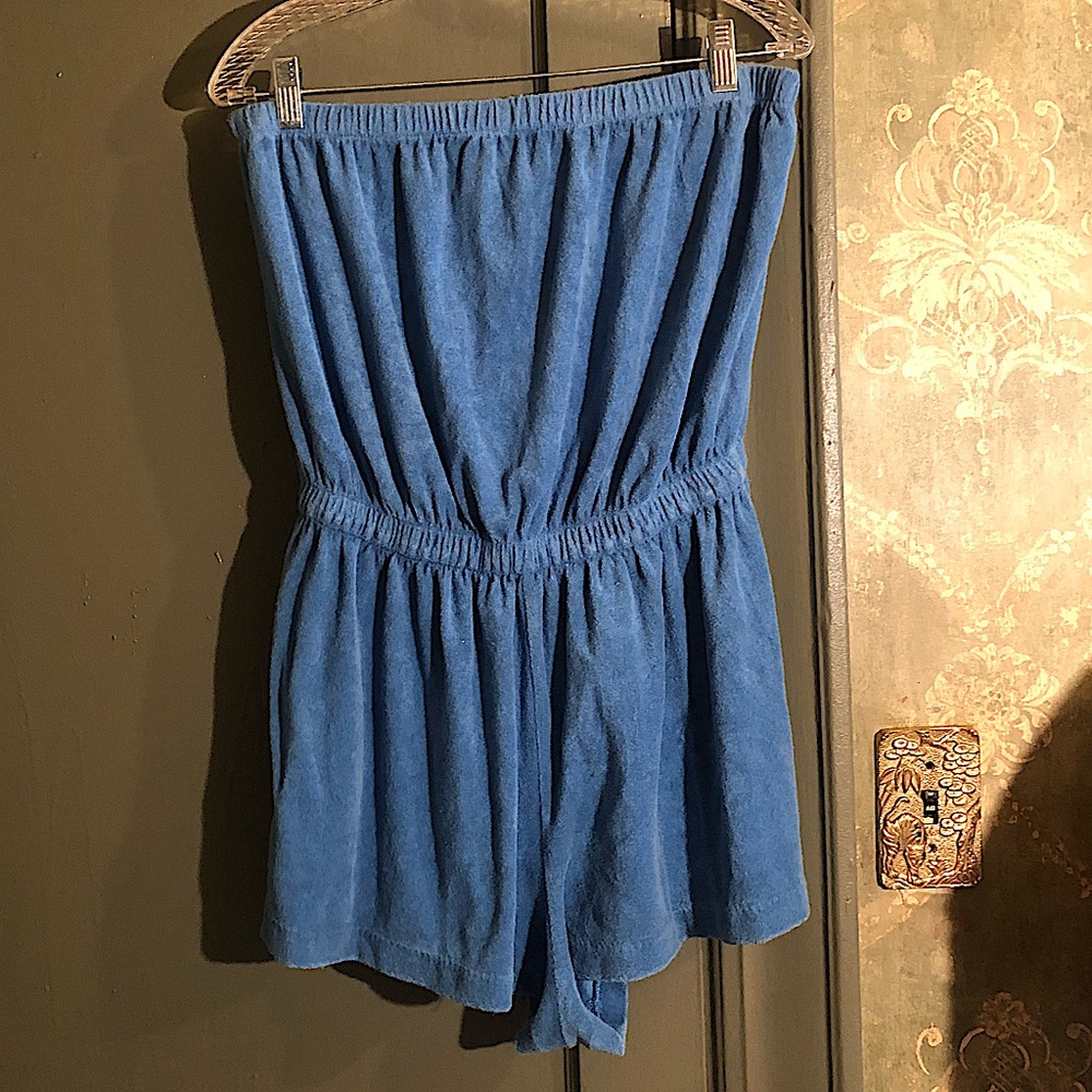 Vintage 70s/80s Cerulean Blue Terry Cloth Romper